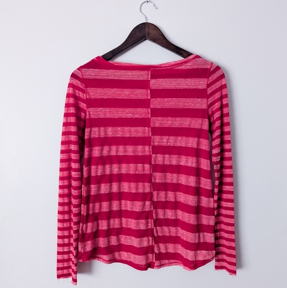 Pilcro X Anthropologie Hot Pink Striped Long Sleeve Shirt - Picture 3 of 4